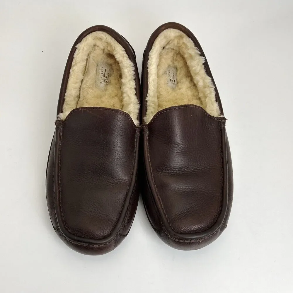 UGG Ascot Slipper Mens Size 12 Brown Full Grain Leather Genuine Sheepskin 5379